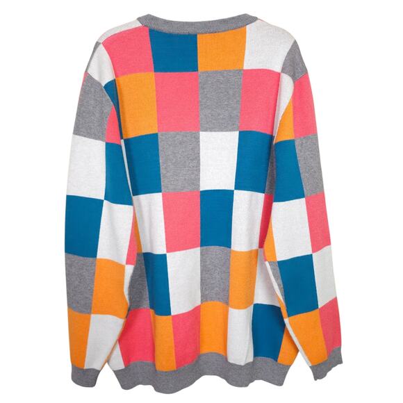 Cashmere Sound Antonio Scala Color Block Checkered Pullover Sweater Large - Picture 2 of 7